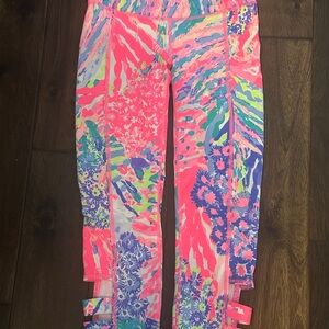 Lilly Pulitzer Luxletic Leggings XS Pink Blue Floral Print High Rise Pockets